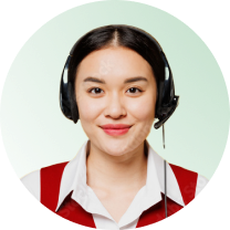Home 9 woman wearing a headset and a red vest