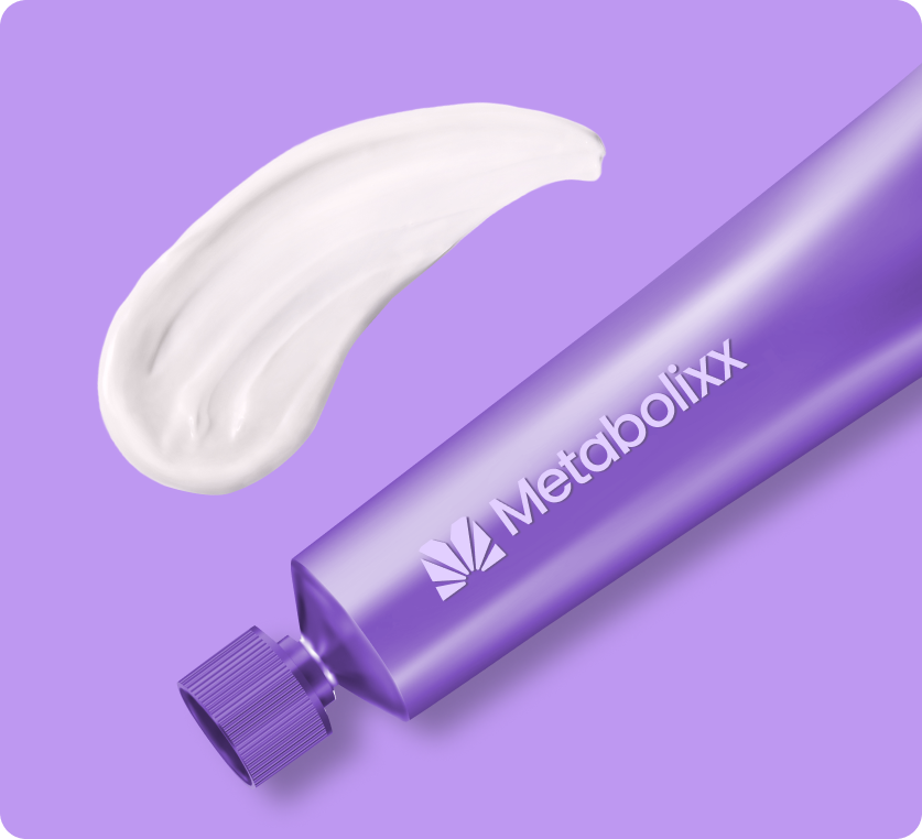 A purple tube labeled "Metabolixx" with its cap off